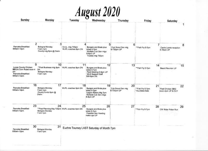 Calendar and Jolly Flyer Conn Weissenberger Post 587